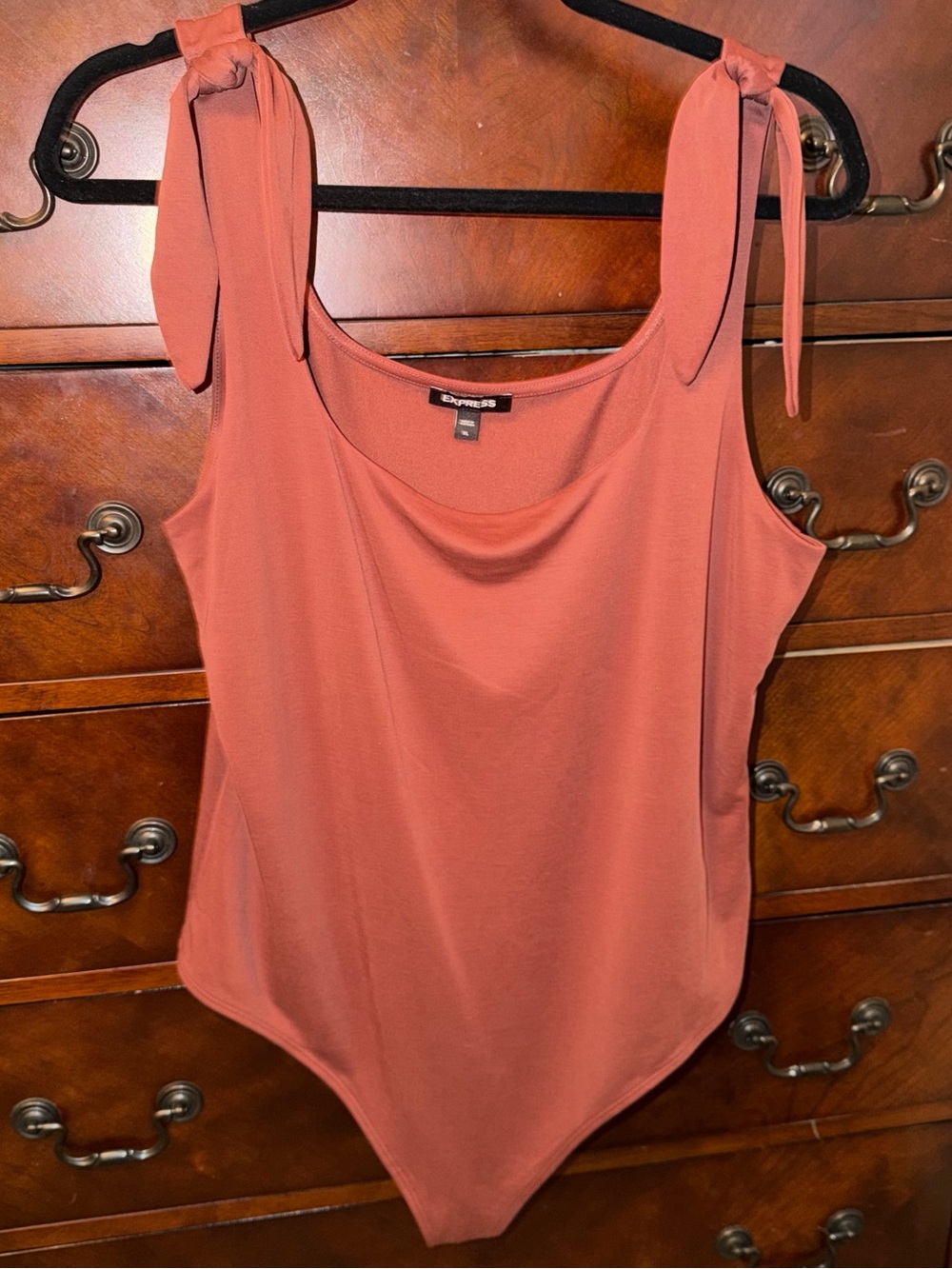 Express Tie-Shoulder Bodysuit in Rust